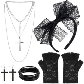 Meleager 80s Accessories Women's 80s Fancy Dress Costume Accessories with Headband, Necklaces, Earrings, Bracelets, Lace Gloves with Half Fingers