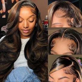 BMNH 13x6 Body Wave Highlight Lace Front Wig Human Hair FB/30 Ombre Lace Front Wig Human Hair Pre Plucked HD Lace Frontal Wigs Human Hair 180% Density Colored Ombre Wig Human Hair For Women 26 Inch