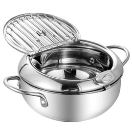 TAMUME 2.5 L Frying Pot with Stainless Steel Lid and Removable Draining Rack, Attached with Frying Thermometer