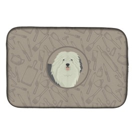Caroline's Treasures CK2199DDM Old English Sheepdog In the Kitchen Dish Drying Mat Absorbent Dish Drying Mat Pad for Kitchen Counter Dish Drainer Mat for Countertop, 14 x 21", Multicolor