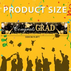 Graduation Yard Patio Banner Decoration 2025, 9.8×1.6ft Congrats Grad Banner with 32.8ft Rope, Tear-Resistant Yard Welcome Sign for Class of 2025 High School College Graduation Party Supplies Decor