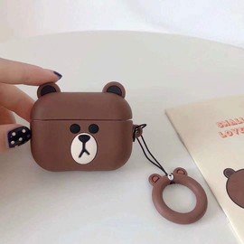 TOUBN Airpods Charging Case, Cute Cartoon Little Bear Design Earphone Cover, Soft Silcone Full Protective Skin Suitable For Airpods Pro (Brown Bear)
