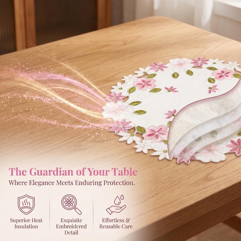 2Pack Round Lace Doilies Tablecloth,flower Embroidered Placemats