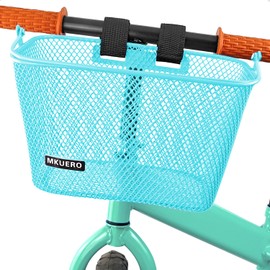 Mkuero Kids Bike Basket, Front Bicycle Basket for Boy and Girl, Metal Children's Bicycle Basket, Cute Kids Bike Decorative Accessories for Kids Bikes, Balance Bikes, Scooters (Light Blue)
