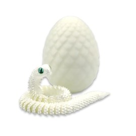 Vantico 3D Printed Snake Egg with Articulated Snake Inside, White Realistic Slithering Design, Educational Animal Toy with Moving Parts for Adult