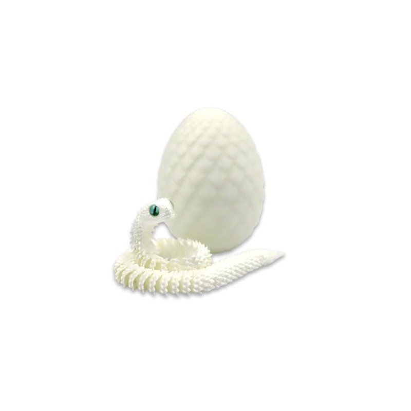 Vantico 3D Printed Snake Egg with Articulated Snake Inside, White