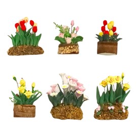Dolls House Garden Flowers Pack, 1:12 Scale Miniatures, Daisies, Daffodils, Tulips, Roses, 6 Flower Beds/Pots | Minimum World
