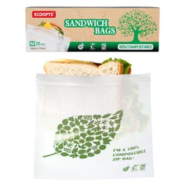 Compostable Sandwich Size Food Storage Bags Freezer and Leak Proof, (50 Eco Zip) Seal well for Sandwich or Fruit Plant-Based BPA-free (50Bags)