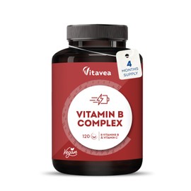 Vitamin B Complex with Vitamin C High Strength – All 8 B Vitamins (B1, B2, B3, B5, B6, B7, B9, B12) – 1 Tablet a Day – 120 Tablets – Energy & Nervous System Support – Vitavea