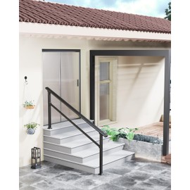 KYBOLT Outdoor Handrail, 5-6 Step Stair Handrail, Deck Staircase Handrails with Adjustable Height, Outdoor Handrail Banisters- DIY Installation Kit (Black)