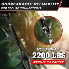 [Premium] 2 Pack 1/2”x13.4” Heavy Duty Jaw and Jaw Turnbuckle, 2200 lbs Working Load Limit, Weather Resistant, Durable Black Turnbuckle for Wire Rope Tension, Shade Sail Hardware, Sun Shade Tent
