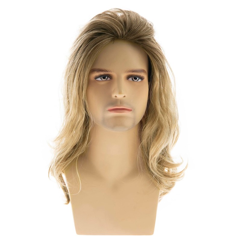 Baruisi Long Blonde Wigs for Men Synthetic Layered Wavy Cosplay