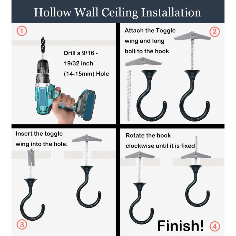 2 Sets Heavy Duty Swag Ceiling Hooks with Hardware for