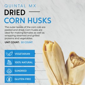 Quintal Mx Premium Corn Husk (50Pcs) - Naturally Dried Mexican Corn Husk - Corn Husk for Tamale Wrappers - Corn Husk Wrappers For Mexican & Grilled Dishes - Hojas Para Tamal Wrappers - Gluten Free