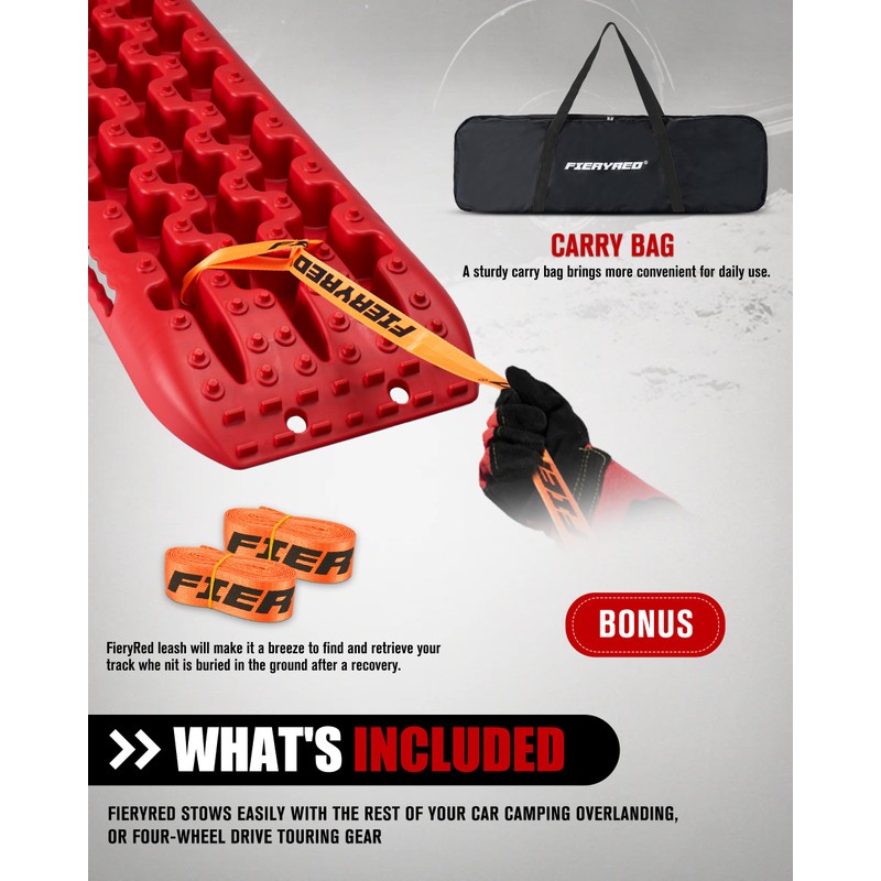 FieryRed Traction Boards Offroad, Recovery Boards with 2 Leashes and