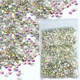 Roellgs Hotfix Rhinestones，1440Pcs Glass Flatback Rhinestones Hot Fix Gems for Clothes DIY Decoration (White AB Side SS16)