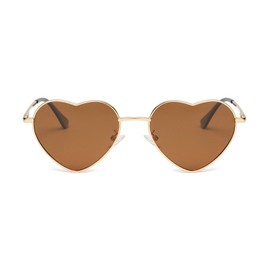 QVKUUT Vintage Heart Sunglasses Women's Polarised Festival Heart Shape Sunglasses, gold/brown