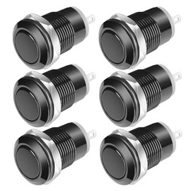 Gebildet Pack of 6 Black 12 mm Waterproof Push Button Momentary Stainless Steel Push Button On/Off 2A 12V/24V/125V/250VAC (Flat Head)