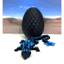 Generic 3D Printed Dragon with Dragon Egg, 12"" Articulated Dragon,Black and Blue Cherry Blossom Dragon, Fidget ADHD Autism Toy, Relief Anxiety D053-BE