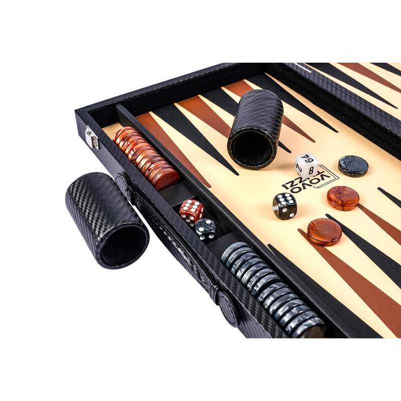 Backgammon Sets for Adults, 15 Inch Premium Carbon Fiber Faux