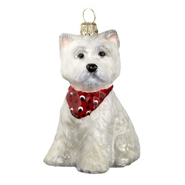 Joy to The World Collectibles European Blown Glass Pet Ornament, Westie Puppy with Bandana