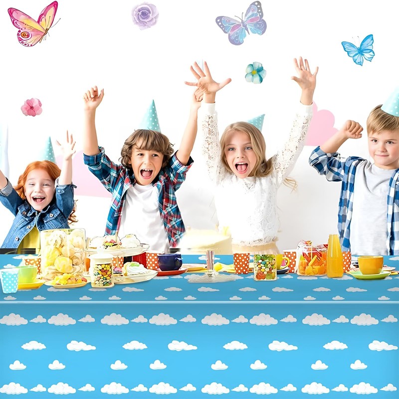 Cloud Party Table Decoration, Children's Blue Cloud Theme Tablecloth,Suitable for
