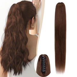 SEGOHAIR Human Hair Ponytail Extension with Claw Clip, Natural Look, Soft, 14"-22", More Colors Options for Women, Ideal for Dates, Weddings, Parties, Gifts - 16" 109g Medium Brown