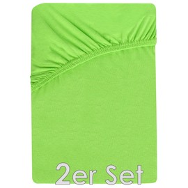 NatureMark Set of 2 Children's Jersey Fitted Sheets, 100% Cotton, for Cot and Cot 70 x 140 cm, Apple Green