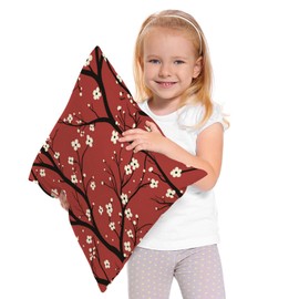 Beabes Cherry Tree Decorative Throw Pillows Covers, Japanese Floral Cherry Throw Cushion Cover Cotton Linen Pillowcases for Bedroom Sofa Living Room, 18x18 Inch, Red White