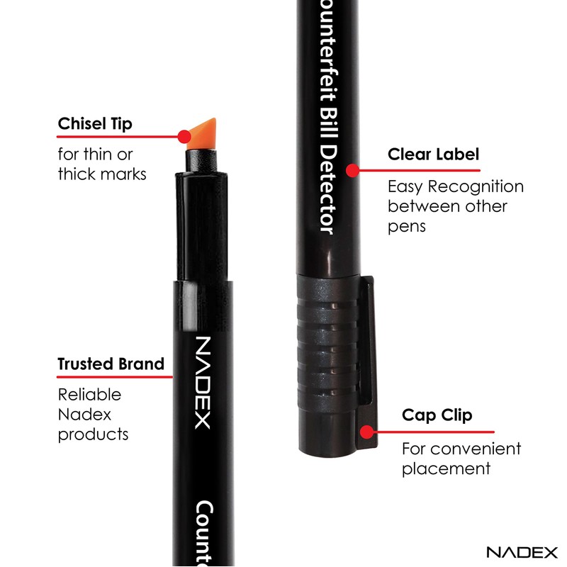 Nadex Counterfeit Pen, Easy Swipe - Gold for Real, Black