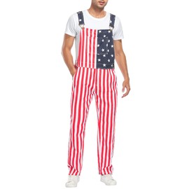 Yuanbang American Flag Overalls Pants Adjustable Straps Mens Red White And Blue Jean Coveralls 4th Of July Romper(Flag,2XL)
