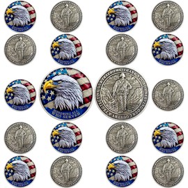 20 PCS Veteran Challenge Coins Bulk - Thank You for Your Service Coin, Military Appreciation Coin, Double-Sided Veterans Coin with Bald Eagle and Soldier Design for Veteran Thank You Gifts
