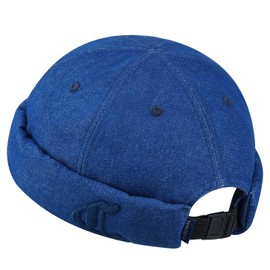 Croogo Denim Docker Hat Brimless Beanie Hat Retro Worker Skull Cap Rolled Cuff Sailor Cap Hip Hop Watch Cap,Royal Blue-HBMH1