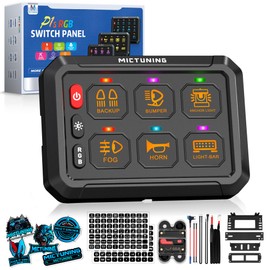 MICTUNING P1s RGB 6 Gang Switch Panel, Multifunction Toggle Momentary Strobe Pulsed Switch Pod with Backlit Off 6 Level Brightness Circuit Control Relay System Box for Truck RV Offroad Marine