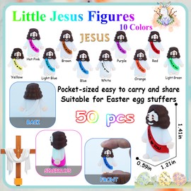 ILHSTY 50 Pcs Little Jesus Figures – Mini Rubber Jesus Toys Jesus Love You for Easter Egg Fillers Egg Hunts Religious Party Favors Gifts Hide and Seek Baptism Gifts Sunday School (Mix Color 10)