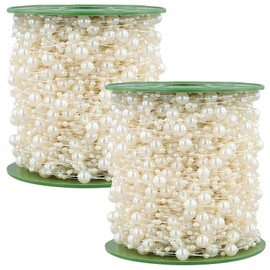 NGOSUET Pack of 2 60 m Pearl Garland, Beige, Pearl Ribbon Beaded String Pearl Necklace Decoration for DIY Crafts, Pearl Cord, Wedding, Bridal Bouquet, Table Decoration, Party Decoration