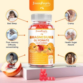 Greenpeople Magnesium Glycinate Gummies High Absorption - Peach Flavor 0 Sugar Vegan