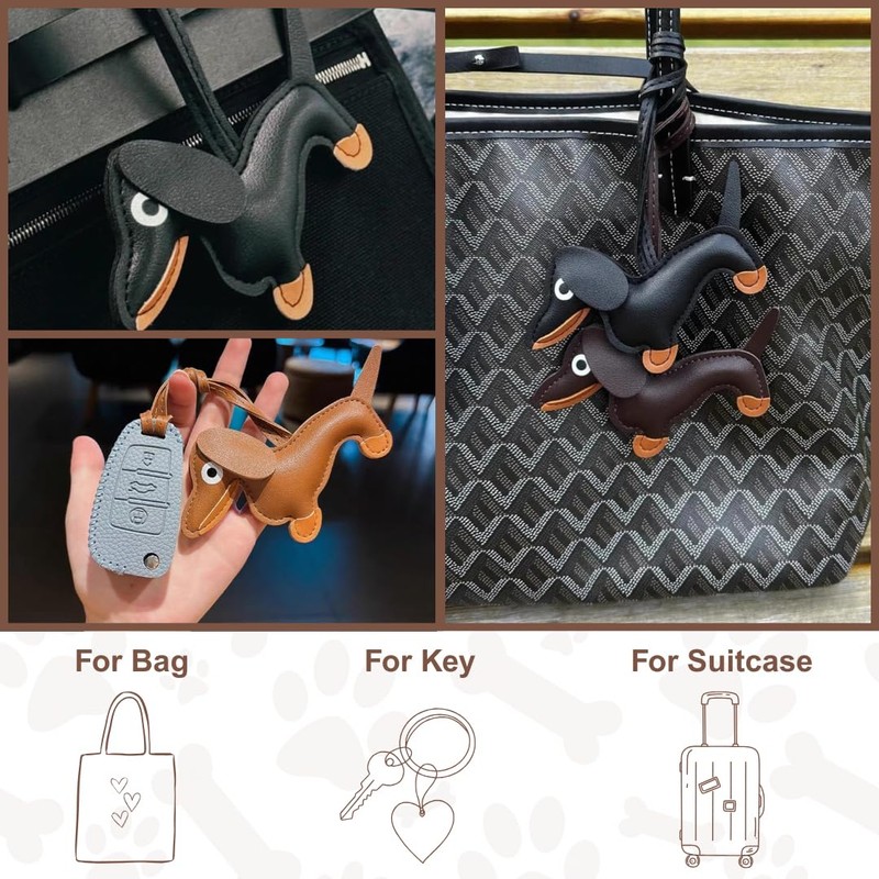 Wei Tech Dachshund Faux Leather Keyring - Cute Bag Charms