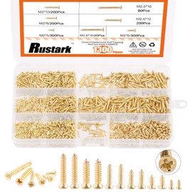 Rustark 1300Pcs M2 M2.6 Gold Flat Head Phillips Cross Small Wood Screws Tapping Screws Electronic Screws Assortment Kit 5mm 6mm 8mm 10mm 12mm 16mm Tapping Screws Small Metric Micro Screw Set