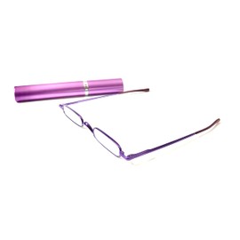 MicroVision Optical Original Mini Reader Reading Glasses With Tube Case, Durable Stainless Steel Frame For Women and Men Lightweight & Pocket-Sized Eyeglasses as Seen on Oprah, Purple +3.00