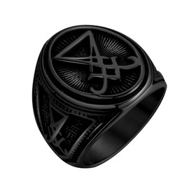Hipunk Sigil of Lucifer Satanic Ring - Men Gothic Lucifer Satan Stainless Steel Seal Symbol Demon Retro Signet Ring Seal of Satan Devil Occult Symbol Signet Band Ring SR0028B-10