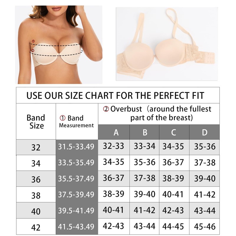 Plusfreeee Strapless Bra,Clear Bra Straps,Push Up Bras for Women,Double Padded