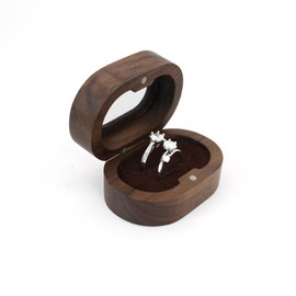 AfitLulu Ring Box Wooden Elliptical Ring Storage with Double Ring Groove and Transparent Window, Ring Box Proposal Ring Box Vintage Ring Holder for Proposals Weddings Engagements (Brown)