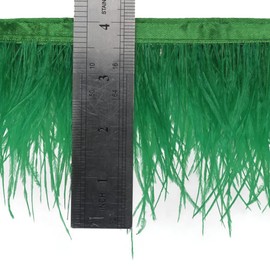 Ostrich Feathers Sewing Fringe Trim Ribbon for Crafts Clothes Accessories Latin Wedding Dress DIY 2-5 Yards 3-4inch Width (5 Yards, Green)