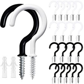 Etoolia Ceiling Hooks for Hanging Plants, Cups, Utensils and Lights Vinyl Coated Screw in Plant and Cup Hooks for Wooden and Drywall with Anchors (20pcs 10 White & 10 Black 2.9inch)