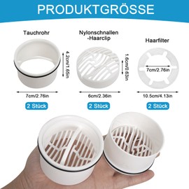 2pcs Hair Strainer + Immersion Pipe for Shower Drain Set Compatible with Drain Fitting Hair Strainer for Shower Replacement 6960、6961、6962、6963, Hair Filter Strainer Insert Shower Drain Siphon