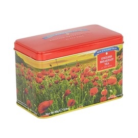 New English Teas Poppy Fields Tea Tin for Remembrance Day with 40 English Breakfast Teabags