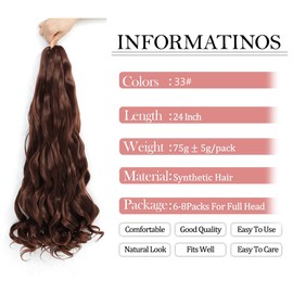 WoWCFyyds 8 Packs French Curl Braiding Hair 24 Inch Loose Wave Spiral Curly Braiding Hair Extensions 75 g/Pack Soft French Curls Synthetic Hair Extensions for Braiding (33#)