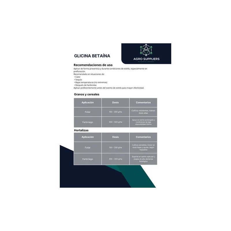 Glicina Betaína 98% 1kg Bioestimulante Agro Suppliers