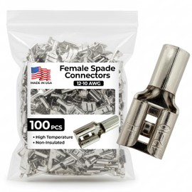 Sherco-Auto 100 Pcs High Temperature Non-Insulated Female Spade Connectors - 12-10 Gauge Quick Disconnect .250 Tab - Wire Splice Connectors for Strong Crimps in Electrical Wire Terminals - Made in USA